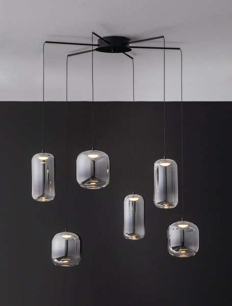 Nova Luce LED Pendelleuchte Aelia dimmbar 25W warmweiss 3000K Rauchgrau Schwarz Glas Metall Ø72cm 9009143