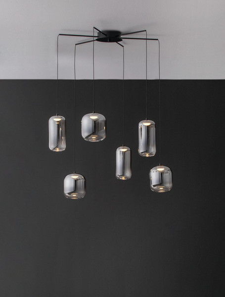 Nova Luce LED Pendelleuchte Aelia dimmbar 25W warmweiss 3000K Rauchgrau Schwarz Glas Metall Ø72cm 9009143
