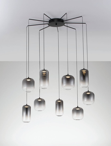 Nova Luce LED Pendelleuchte Aelia dimmbar 36W warmweiss 3000K Rauchgrau Schwarz Glas Metall Ø82cm 9009144