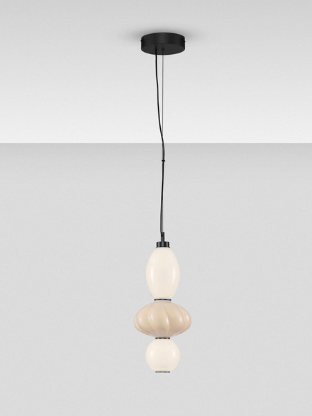 Nova Luce LED Pendelleuchte Oneta dimmbar 18W warmweiss 3000K Beige Schwarz Opal Glas Metall Ø20cm 9009156
