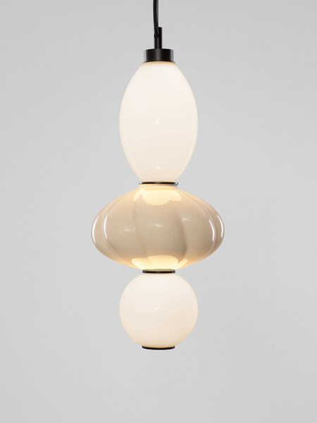Nova Luce LED Pendelleuchte Oneta dimmbar 18W warmweiss 3000K Beige Schwarz Opal Glas Metall Ø20cm 9009156
