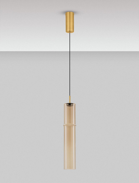 Nova Luce LED Pendelleuchte Sano 3W warmweiss 3000K Cognac Gold Glas Metall Ø9cm 9009166