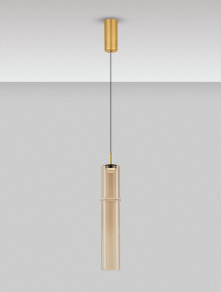 Nova Luce LED Pendelleuchte Sano 3W warmweiss 3000K Cognac Gold Glas Metall Ø9cm 9009166