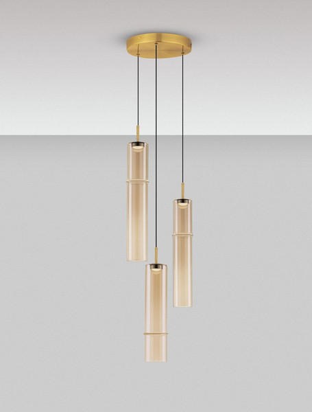 Nova Luce LED Pendelleuchte Sano 9W warmweiss 3000K Cognac Gold Glas Metall Ø30cm 9009168