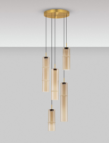 Nova Luce LED Pendelleuchte Sano dimmbar 15W warmweiss 3000K Cognac Gold Glas Metall Ø34cm 9009170