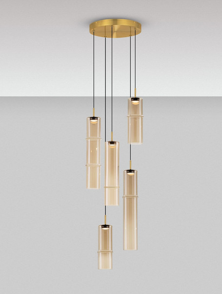 Nova Luce LED Pendelleuchte Sano dimmbar 15W warmweiss 3000K Cognac Gold Glas Metall Ø34cm 9009170
