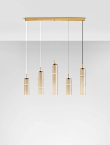 Nova Luce LED Pendelleuchte Sano dimmbar 18W warmweiss 3000K Cognac Gold Glas Metall Ø94cm 9009172