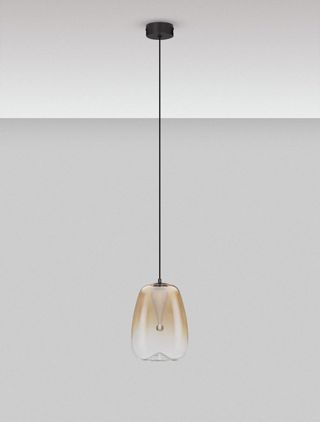 Nova Luce LED Pendelleuchte Oblo 3W warmweiss 3000K Bernstein Schwarz Glas Metall Ø16cm 9009173