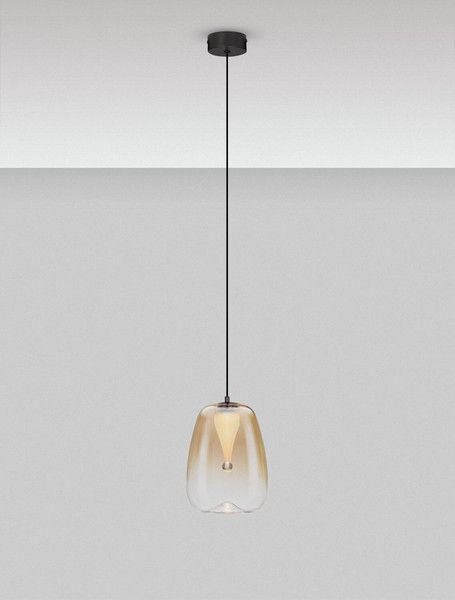 Nova Luce LED Pendelleuchte Oblo 3W warmweiss 3000K Bernstein Schwarz Glas Metall Ø16cm 9009173
