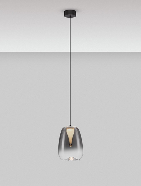 Nova Luce LED Pendelleuchte Oblo 3W warmweiss 3000K Rauchgrau Schwarz Glas Metall Ø16cm 9009174