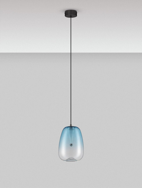 Nova Luce LED Pendelleuchte Oblo 3W warmweiss 3000K Hellblau Schwarz Glas Metall Ø16cm 9009175