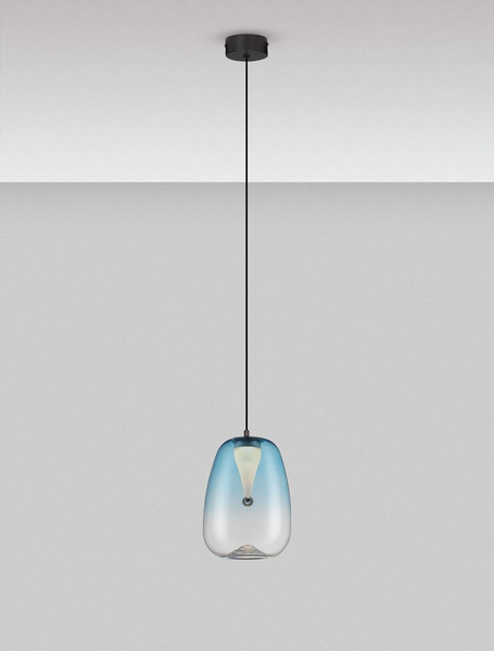 Nova Luce LED Pendelleuchte Oblo 3W warmweiss 3000K Hellblau Schwarz Glas Metall Ø16cm 9009175