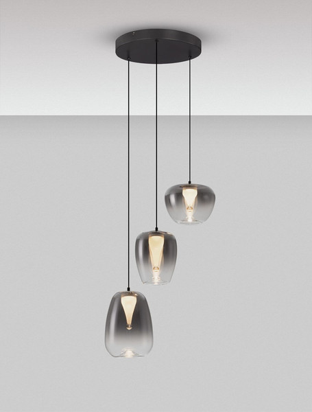 Nova Luce LED Pendelleuchte Oblo 10W warmweiss 3000K Rauchgrau Schwarz Glas Metall Ø41cm 9009176