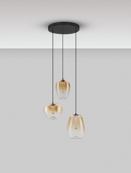 Nova Luce LED Pendelleuchte Oblo 10W warmweiss 3000K Bernstein Schwarz Glas Metall Ø41cm 9009177