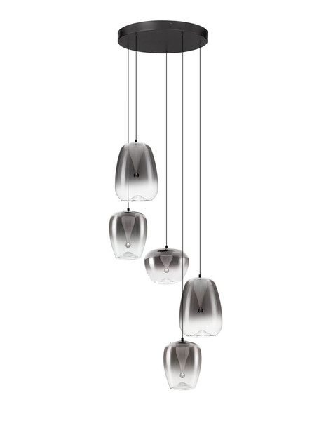 Nova Luce LED Pendelleuchte Oblo dimmbar 18W warmweiss 3000K Rauchgrau Schwarz Glas Metall Ø47cm 9009178