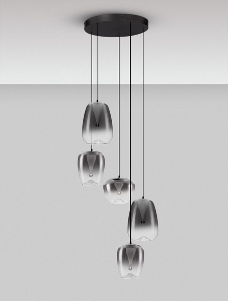 Nova Luce LED Pendelleuchte Oblo dimmbar 18W warmweiss 3000K Rauchgrau Schwarz Glas Metall Ø47cm 9009178