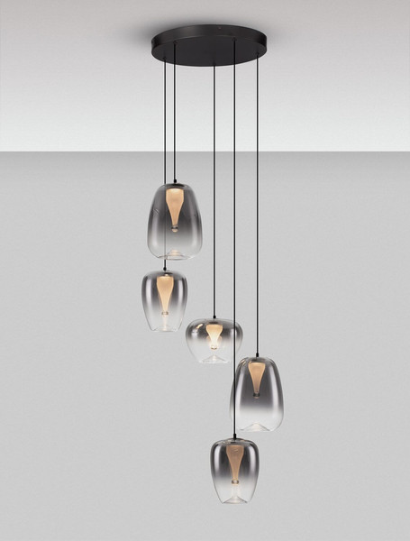 Nova Luce LED Pendelleuchte Oblo dimmbar 18W warmweiss 3000K Rauchgrau Schwarz Glas Metall Ø47cm 9009178
