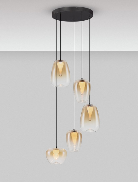 Nova Luce LED Pendelleuchte Oblo dimmbar 18W warmweiss 3000K Bernstein Schwarz Glas Metall Ø47cm 9009179