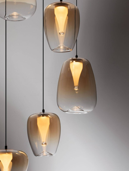 Nova Luce LED Pendelleuchte Oblo dimmbar 18W warmweiss 3000K Bernstein Schwarz Glas Metall Ø47cm 9009179