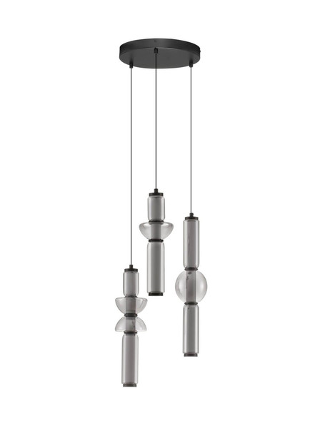Nova Luce LED Pendelleuchte Ulon dimmbar 37W warmweiss 3000K Rauchgrau Schwarz Glas Metall Ø38cm 9009183