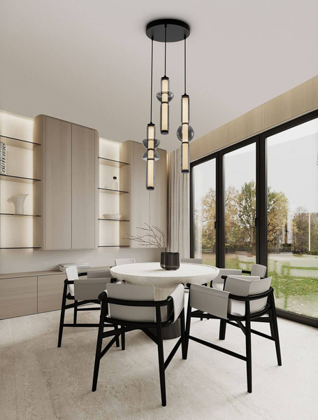 Nova Luce LED Pendelleuchte Ulon dimmbar 37W warmweiss 3000K Rauchgrau Schwarz Glas Metall Ø38cm 9009183