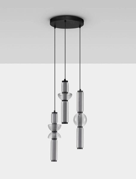 Nova Luce LED Pendelleuchte Ulon dimmbar 37W warmweiss 3000K Rauchgrau Schwarz Glas Metall Ø38cm 9009183