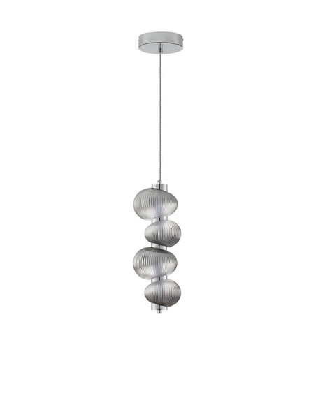 Nova Luce LED Pendelleuchte Leda dimmbar 15W warmweiss 3000K Rauchgrau Chrom Glas Metall Ø16cm 9009185