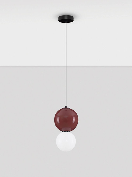 Nova Luce LED Pendelleuchte Noesis 6W warmweiss 3000K Bordeaux Schwarz Opal Glas Metall Ø18cm 9009195