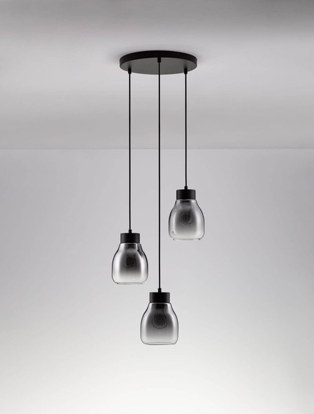 Nova Luce Pendelleuchte Blacu 3-flammig 3xE27 Rauchgrau Schwarz Glas Metall Ø32cm 9009271