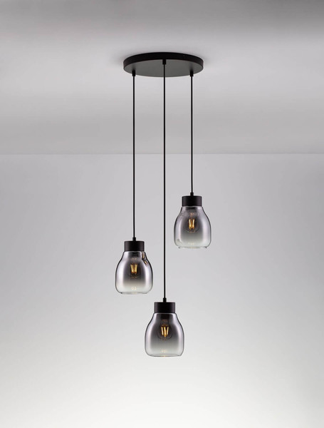 Nova Luce Pendelleuchte Blacu 3-flammig 3xE27 Rauchgrau Schwarz Glas Metall Ø32cm 9009271
