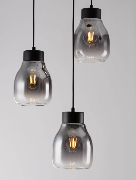 Nova Luce Pendelleuchte Blacu 3-flammig 3xE27 Rauchgrau Schwarz Glas Metall Ø32cm 9009271