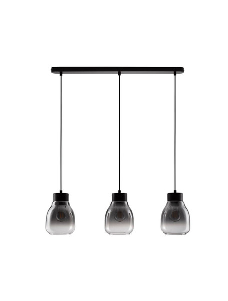 Nova Luce Pendelleuchte Blacu 3-flammig 3xE27 Rauchgrau Schwarz Glas Metall 75x15cm 9009272