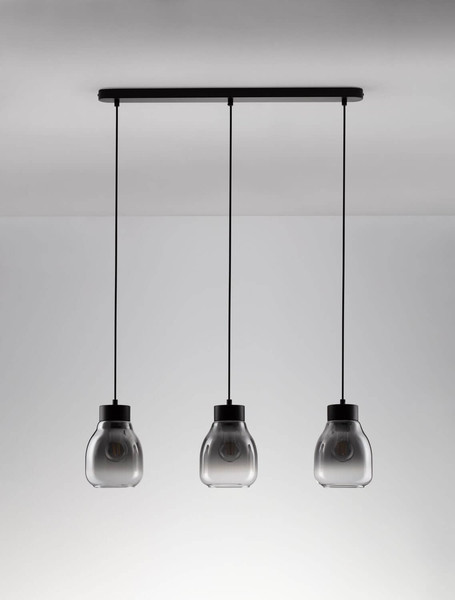 Nova Luce Pendelleuchte Blacu 3-flammig 3xE27 Rauchgrau Schwarz Glas Metall 75x15cm 9009272