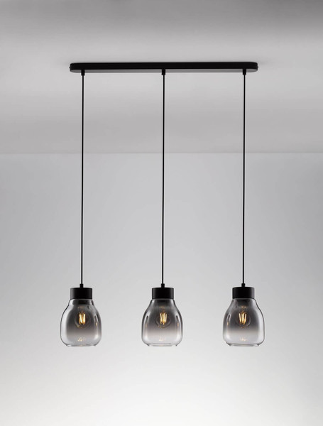 Nova Luce Pendelleuchte Blacu 3-flammig 3xE27 Rauchgrau Schwarz Glas Metall 75x15cm 9009272