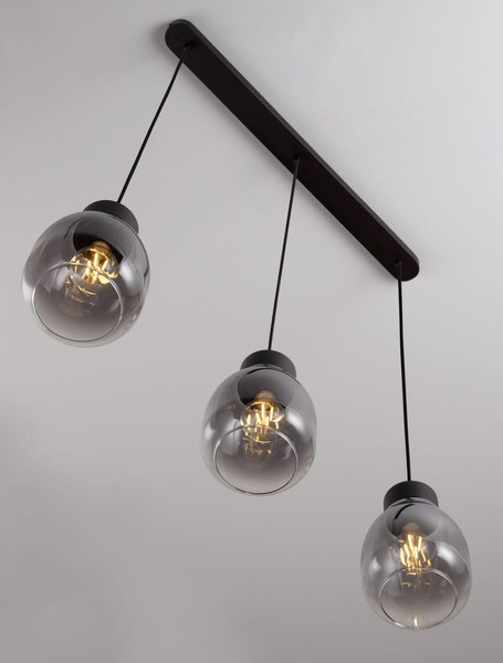 Nova Luce Pendelleuchte Blacu 3-flammig 3xE27 Rauchgrau Schwarz Glas Metall 75x15cm 9009272