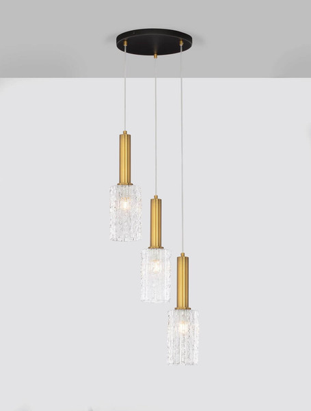 Nova Luce Pendelleuchte Certa 3-flammig 3xE27 Messinggold Schwarz Klar Glas Metall Ø30cm 9009274