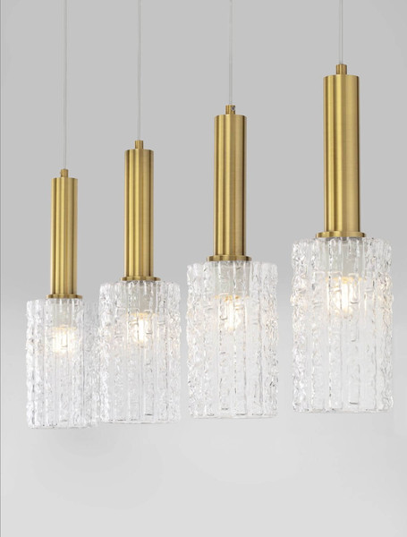 Nova Luce Pendelleuchte Certa 4-flammig 4xE27 Messinggold Schwarz Klar Glas Metall 90x12,5cm 9009275