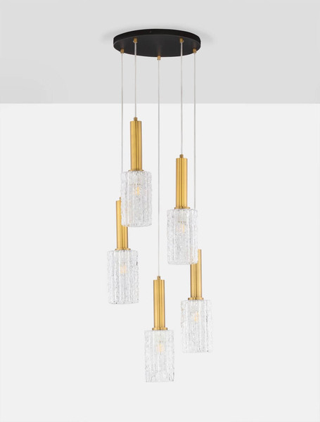 Nova Luce Pendelleuchte Certa 5-flammig 5xE27 Messinggold Schwarz Klar Glas Metall Ø35cm 9009276