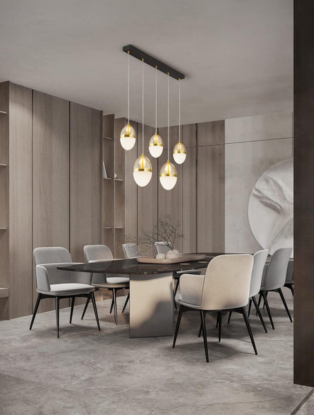 Nova Luce LED Pendelleuchte Egna 58W warmweiss 3000K Cognac Gold Opal Glas Metall 86x15cm 9009281