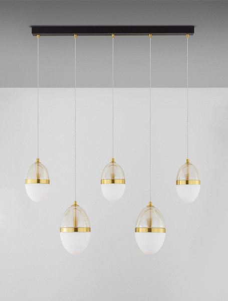 Nova Luce LED Pendelleuchte Egna 58W warmweiss 3000K Cognac Gold Opal Glas Metall 86x15cm 9009281