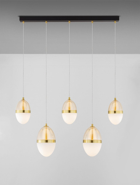 Nova Luce LED Pendelleuchte Egna 58W warmweiss 3000K Cognac Gold Opal Glas Metall 86x15cm 9009281