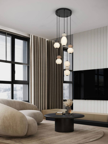Nova Luce LED Pendelleuchte Pallina dimmbar 28W warmweiss 3000K Mehrfarbig Glas Metall Ø42cm 9009305