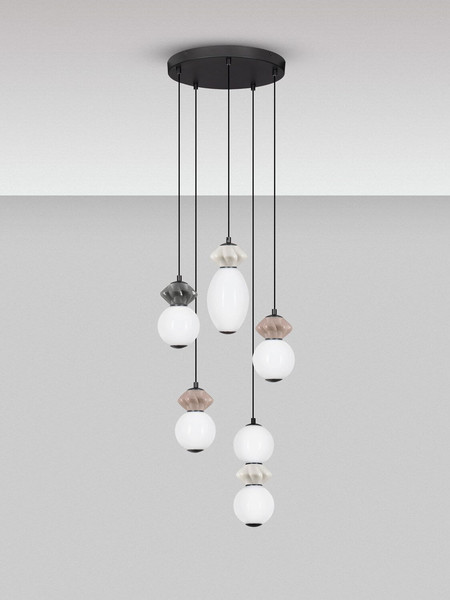 Nova Luce LED Pendelleuchte Pallina dimmbar 28W warmweiss 3000K Mehrfarbig Glas Metall Ø42cm 9009305