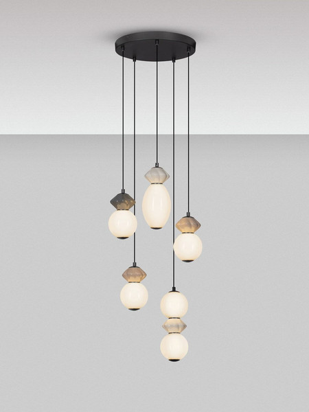 Nova Luce LED Pendelleuchte Pallina dimmbar 28W warmweiss 3000K Mehrfarbig Glas Metall Ø42cm 9009305