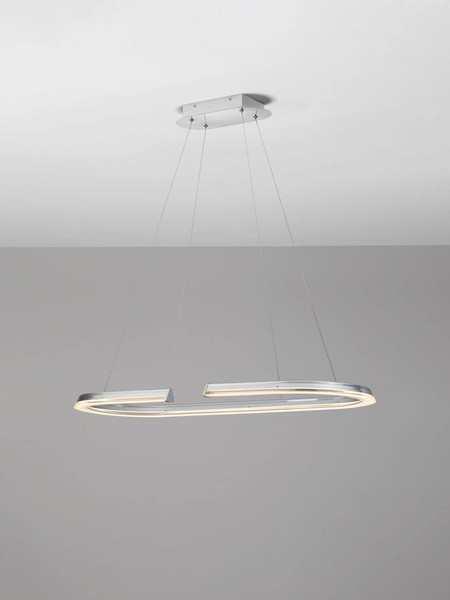 Nova Luce LED Pendelleuchte Elmo dimmbar 48W neutralweiss 3500K Chrom Aluminium Edelstahl 90x35cm 9019732
