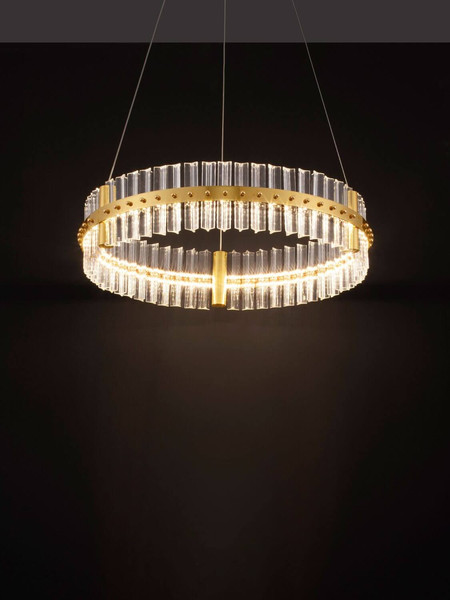 Nova Luce LED Pendelleuchte Kezo dimmbar 45W neutralweiss 3500K Platingold Glas Edelstahl Ø60cm 9019733