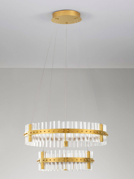 Nova Luce LED Pendelleuchte Kezo dimmbar 67W neutralweiss 3500K Platingold Glas Edelstahl Ø60cm 9019735