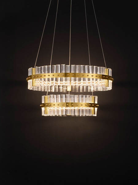 Nova Luce LED Pendelleuchte Kezo dimmbar 67W neutralweiss 3500K Platingold Glas Edelstahl Ø60cm 9019735