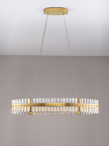 Nova Luce LED Pendelleuchte Kezo dimmbar 45W neutralweiss 3500K Platingold Glas Edelstahl 90x28cm 9019736