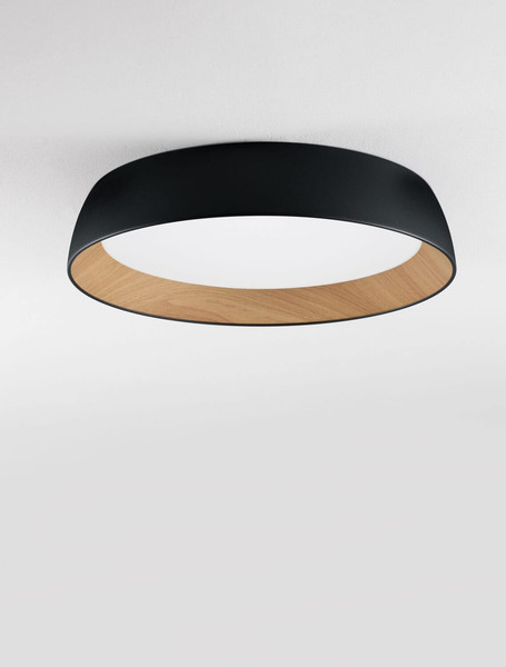Nova Luce LED Deckenleuchte Sigi dimmbar 50W warmweiss 3000K Schwarz Holz Aluminium Metall Ø60cm 9030505
